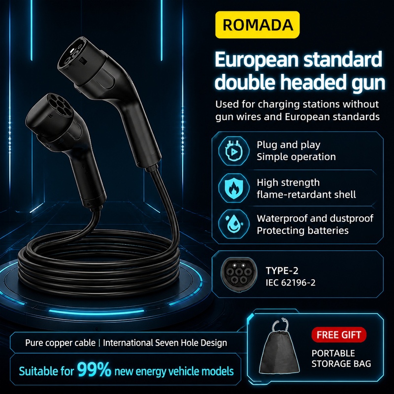 Ev Charging Cable 5M 22Kw - 22 кВт ROMADA, двухконтактный кабель-удлинитель IEC62196-2,