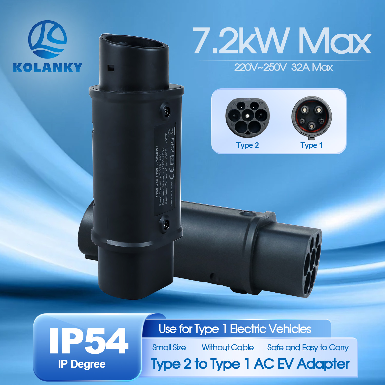 Kolanky 32A 7,2 кВт Адаптер ти – обзор и цена Ev Charging Cable Type 2 32A