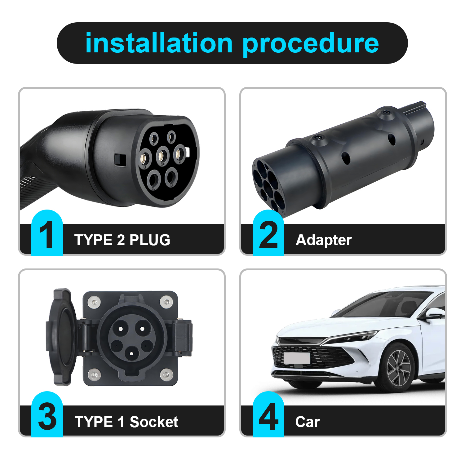 Kolanky 32A 7,2 кВт Адаптер ти – обзор и цена Ev Charger Adapter Type 2 To Type 1