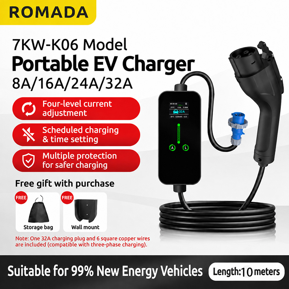 7,2 кВт, 32 А, портативное зар – обзор и цена Ev Charging Cable Type 2 32A