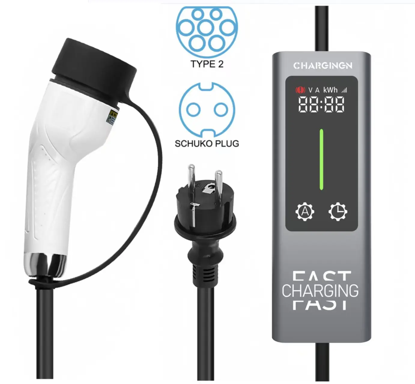 Type2 3,5 кВт 16A Портативное  – обзор и цена Portable Ev Charger 16A Adjustable