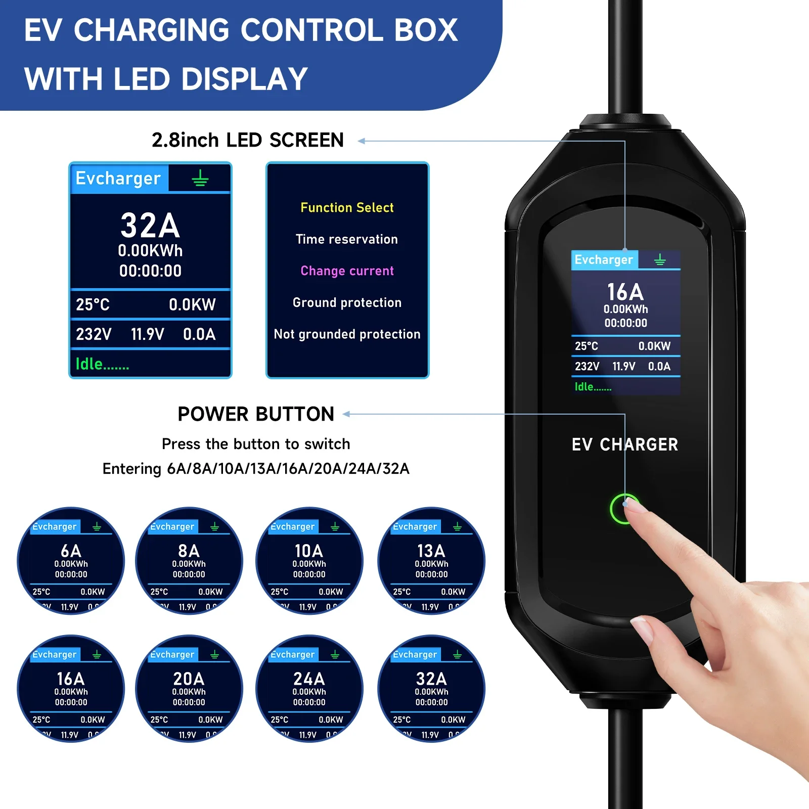 Зарядное устройство для электр – обзор и цена Portable Ev Charger 16A Adjustable