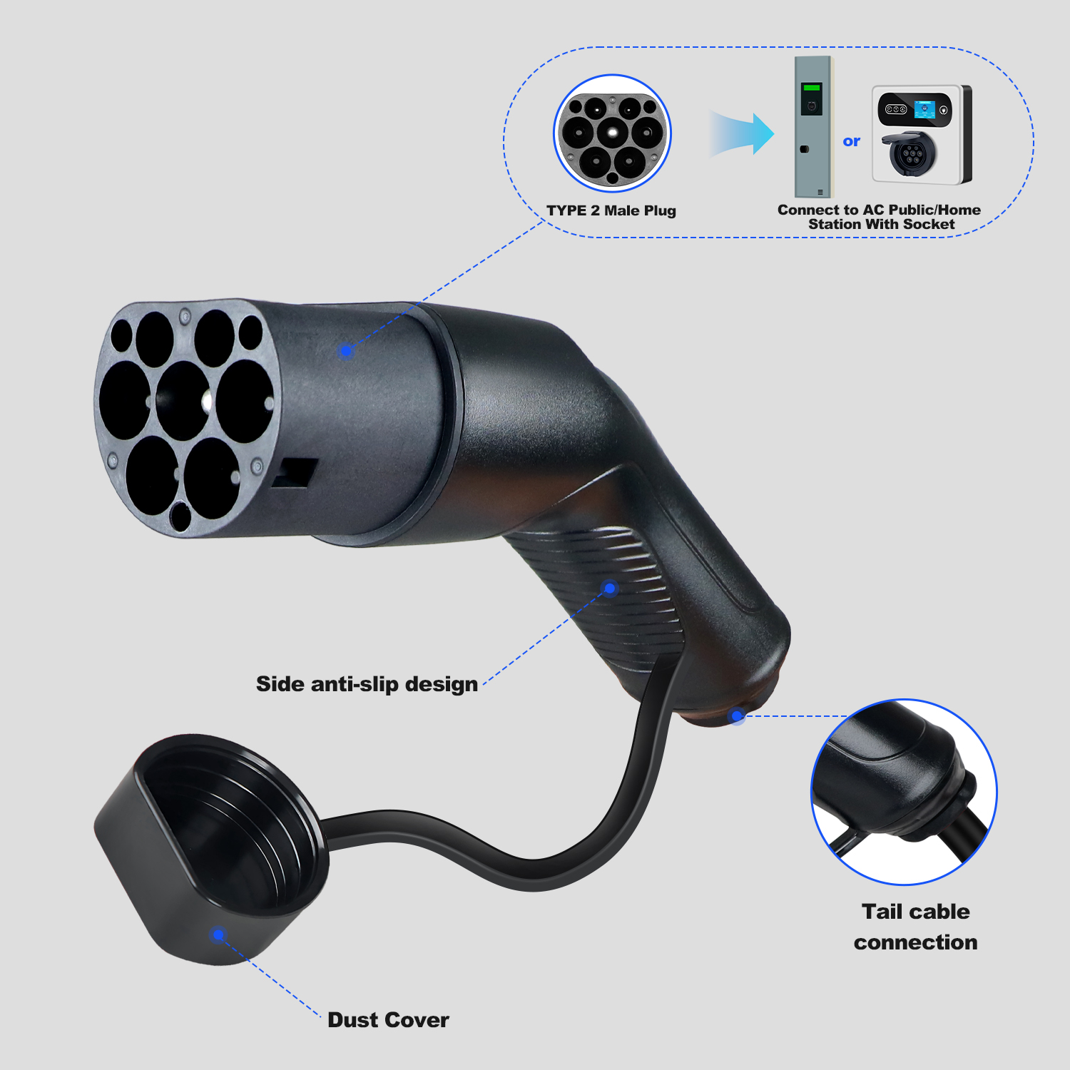 Kolanky Type2 EVS Мужской разъ – обзор и цена Ev Charging Cable Type 2 32A