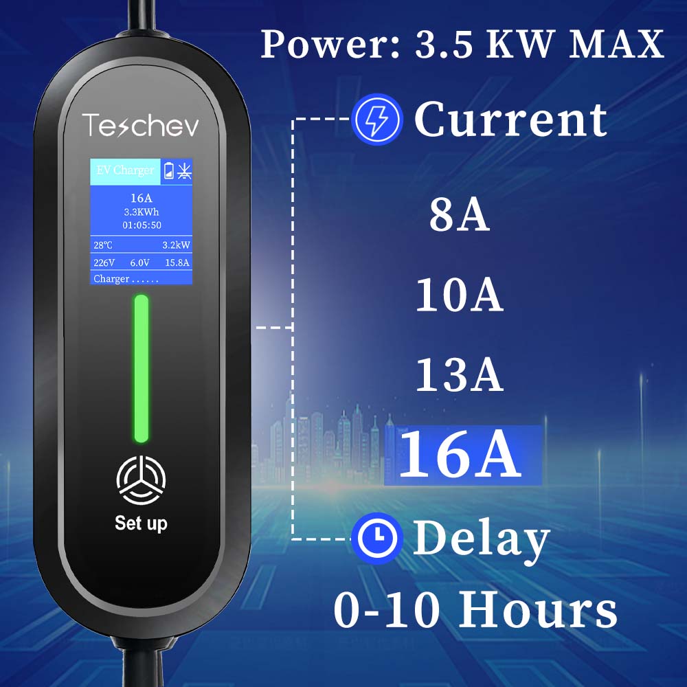 Teschev 3,5 кВт Тип 1 Тип 2 ГБ – обзор и цена Portable Ev Charger 16A Adjustable