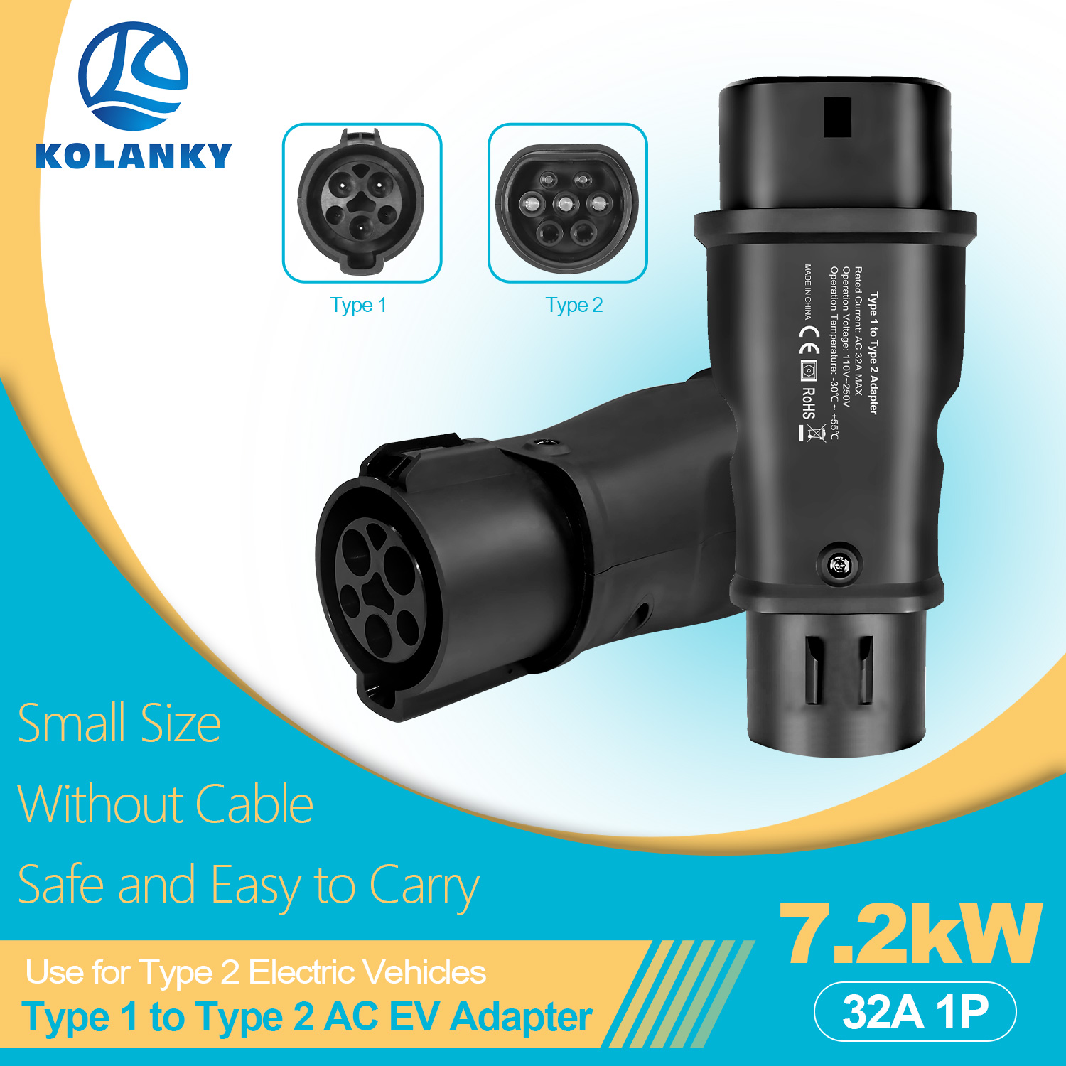 Kolanky 7.2KW 32A 1P Адаптер д – обзор и цена Ev Charging Cable Type 2 32A