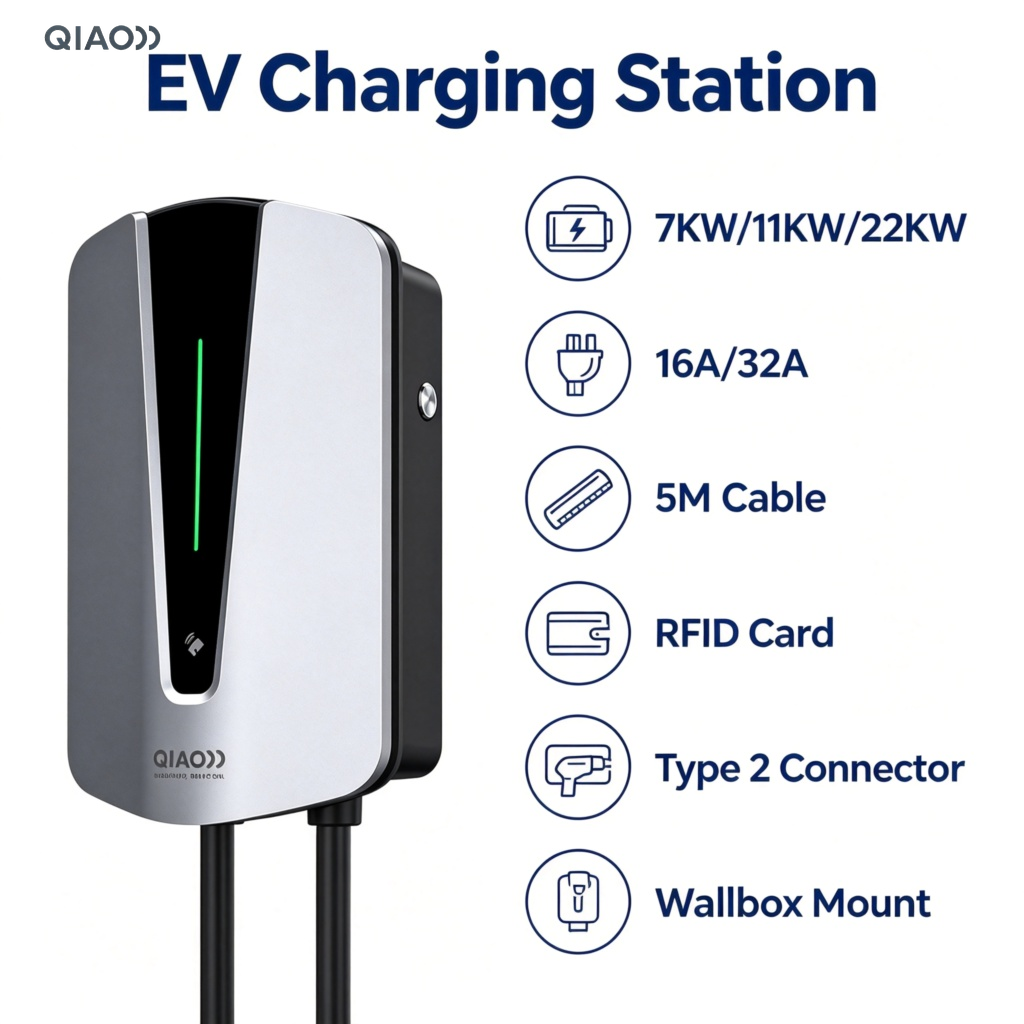 Зарядная станция QIAO для элек – обзор и цена Ev Charger 22Kw Wallbox Type 2