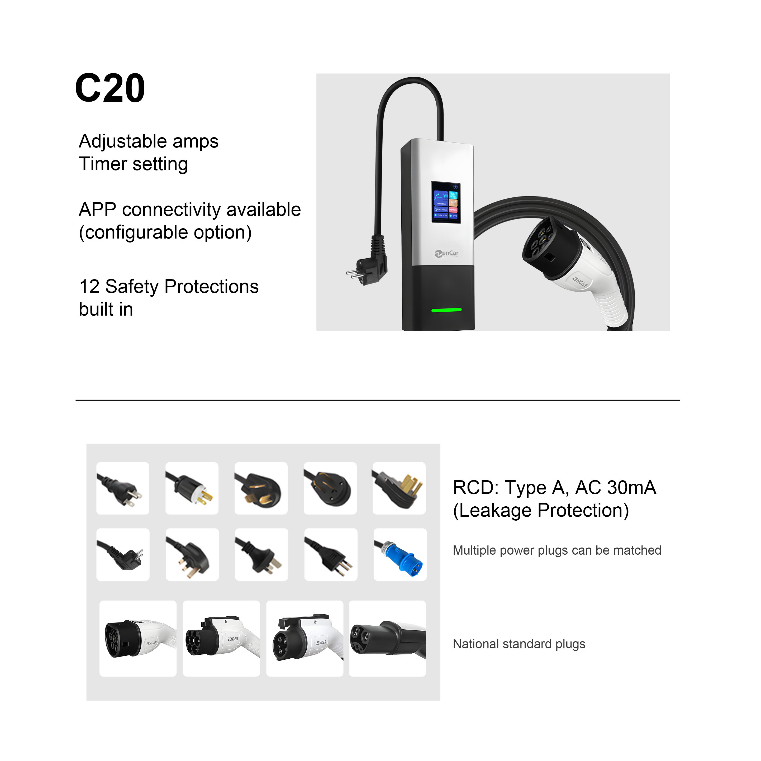 Портативное зарядное устройств – обзор и цена Portable Ev Charger 16A Adjustable
