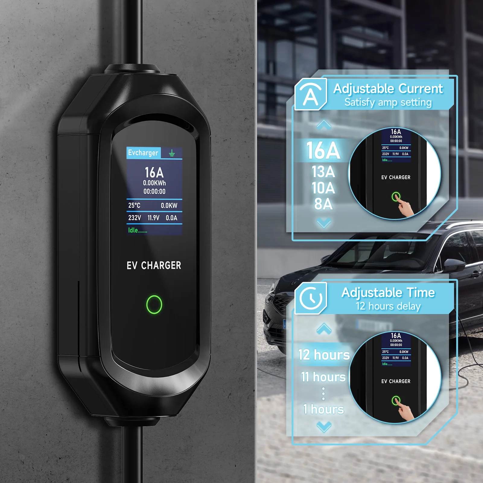 Портативное зарядное устройств – обзор и цена Portable Ev Charger 16A Adjustable
